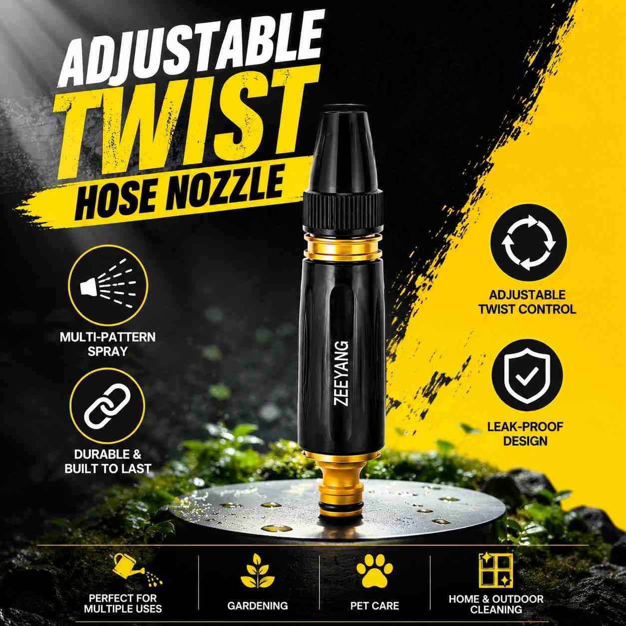 Adjustable Twist Hose Nozzle – Multi-Use Garden & Car Wash Spray Nozzle