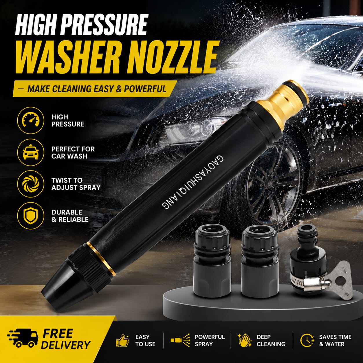 Adjustable Twist Hose Nozzle – Multi-Use Garden & Car Wash Spray Nozzle