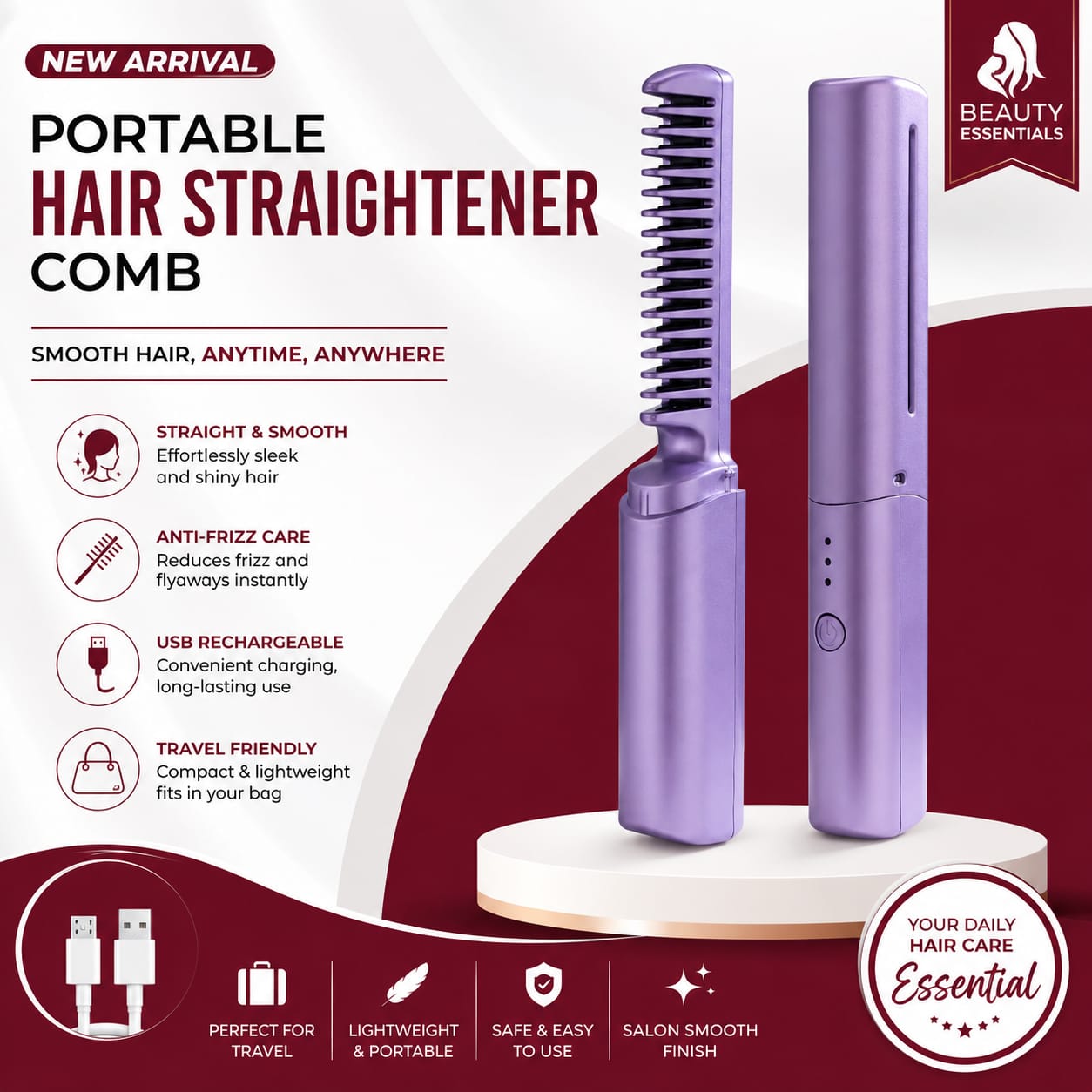 Portable Hair Straightener Comb